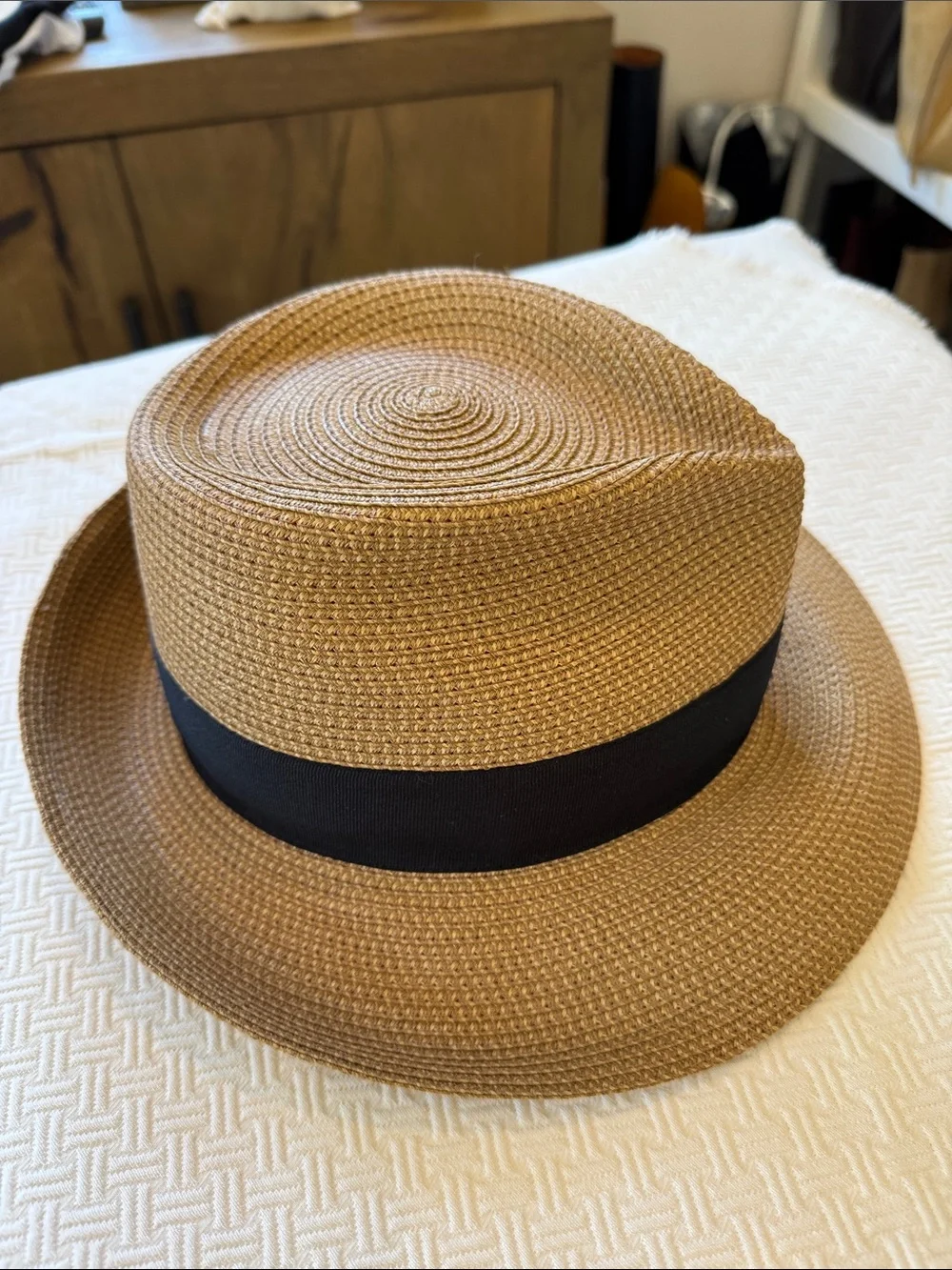 Eric Javits Classic Fedora Wofen Sun Hat with Black Trim - very good condition - Picture 3 of 10
